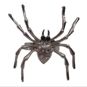 Spider Ring Adjustable Silver Tone Rhinestone Halloween Goth Jewelry